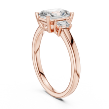Radiant Cut Moissanite Ring with Baguette Side Stones in rose 925 sterling silver, view 1