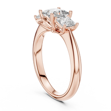 Princess Cut Three Stone Moissanite Ring in rose 925 sterling silver, view 1