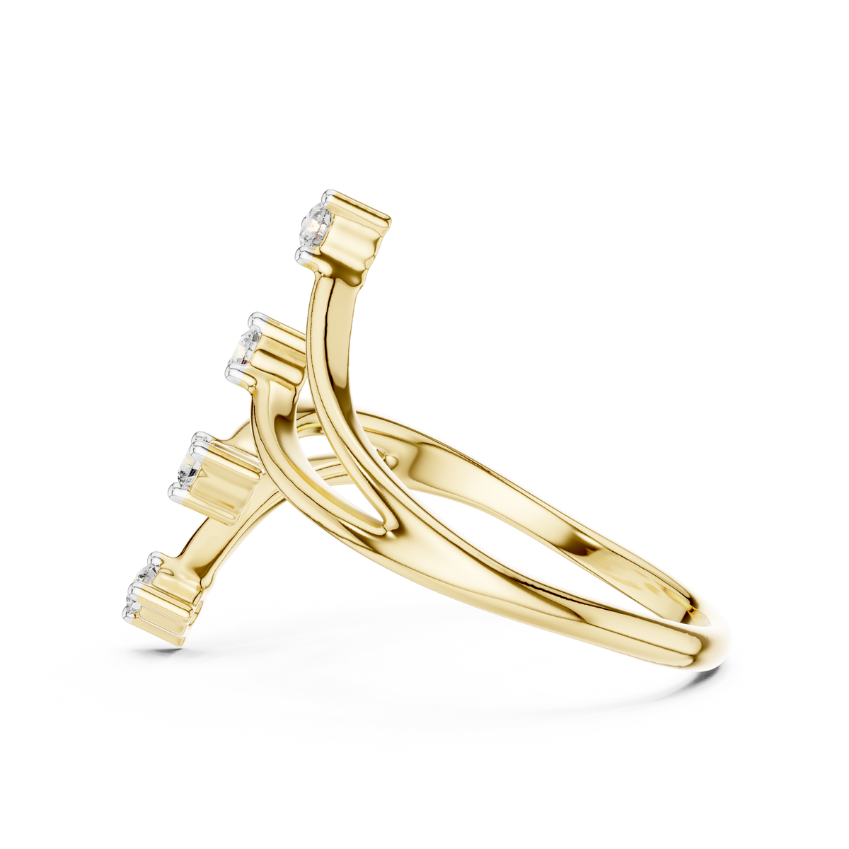 Wavy Four Stone Moissanite Open Ring in yellow 925 sterling silver, view 3