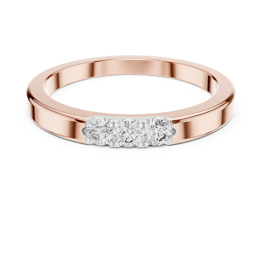 Three Stone Flat Moissanite Band in rose 925 sterling silver, view 4
