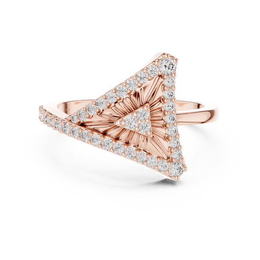 Triangle Sunburst Pavé Moissanite Ring in rose 925 sterling silver, view 4