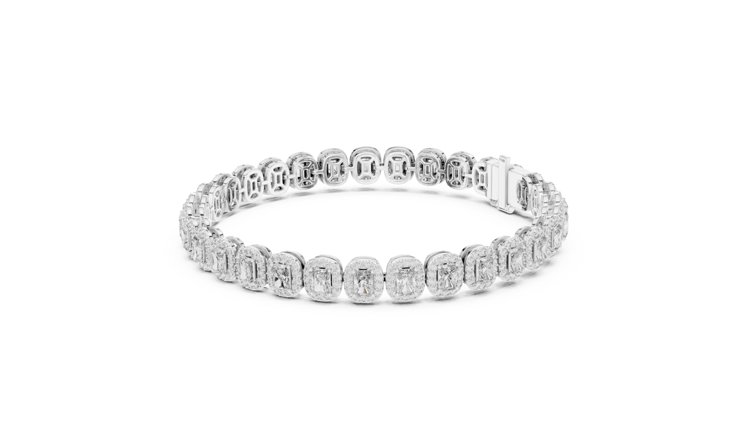 Radiant Cut Halo Moissanite Tennis Bracelet in white 925 sterling silver, view 2