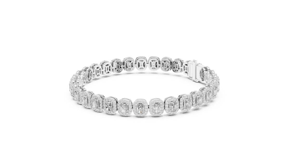 Radiant Cut Halo Moissanite Tennis Bracelet in white 925 sterling silver, view 2