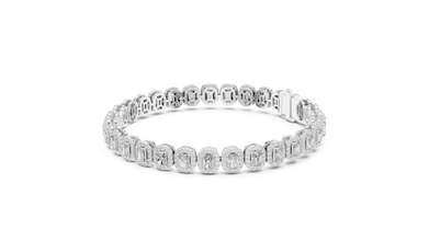 Radiant Cut Halo Moissanite Tennis Bracelet in white 925 sterling silver, view 2