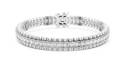 Emerald Cut Moissanite Link Tennis Bracelet in white 925 sterling silver, view 1