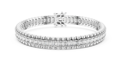 Emerald Cut Moissanite Link Tennis Bracelet in white 925 sterling silver, view 1