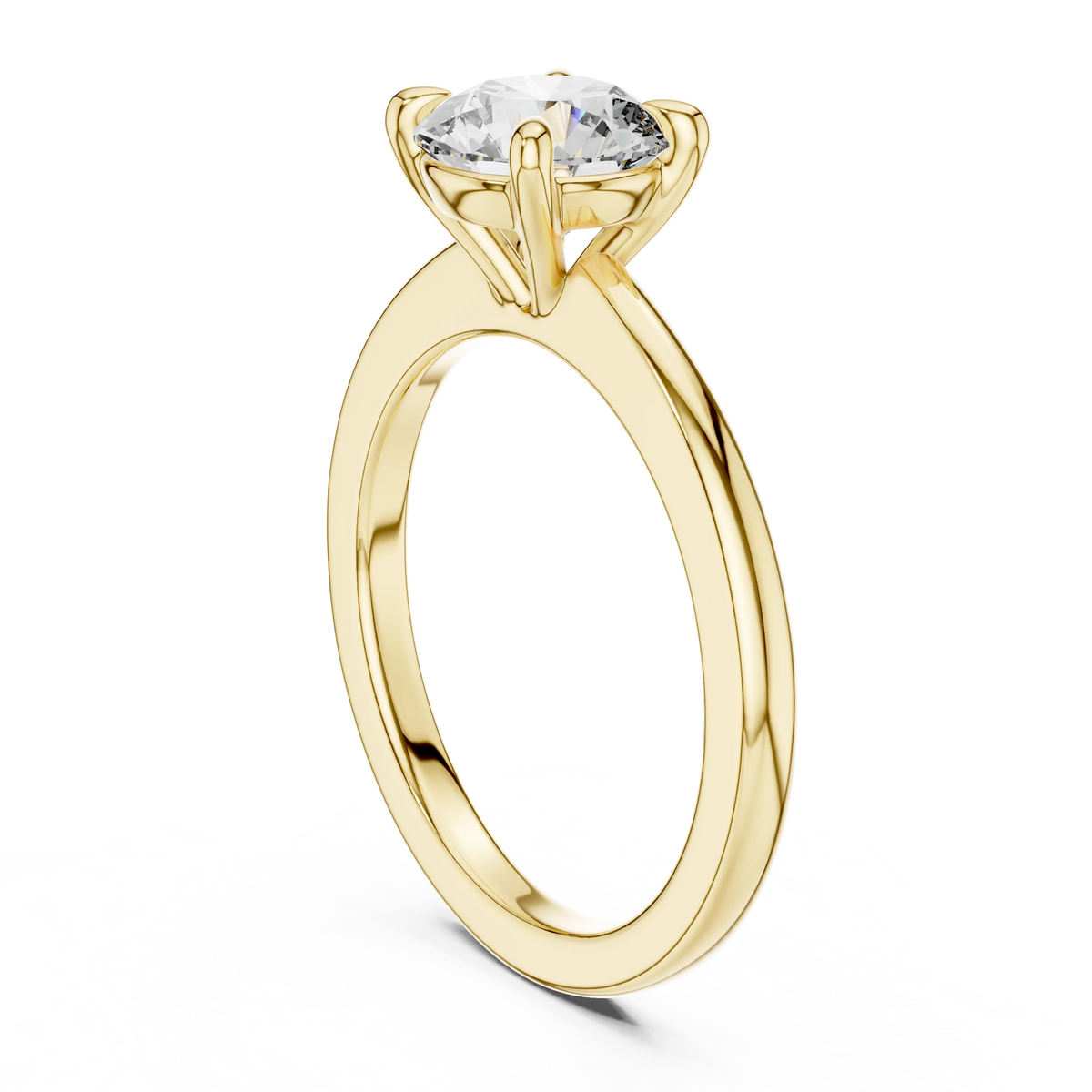 Round Solitaire Moissanite Engagement Ring in yellow 925 sterling silver, view 1