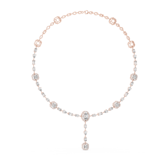 Halo Emerald Station Y Drop Necklace in rose 925 sterling silver, view 1
