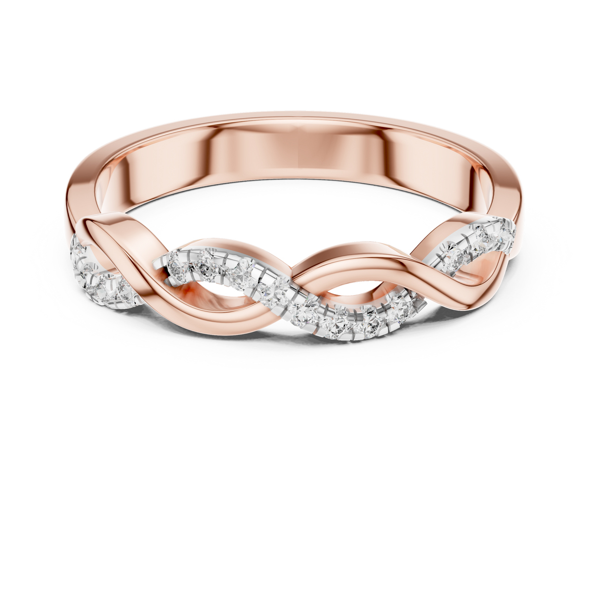 Pavé Twisted Infinity Moissanite Band in rose 925 sterling silver, view 4