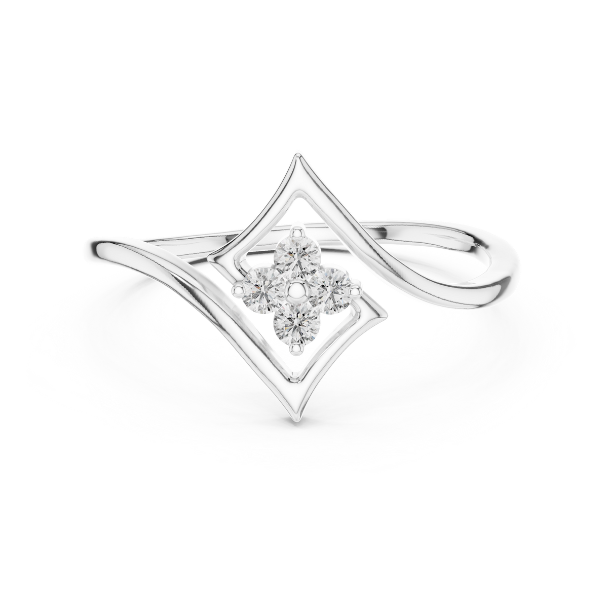 Open Kite Clover Cluster Moissanite Ring in white 925 sterling silver, view 4