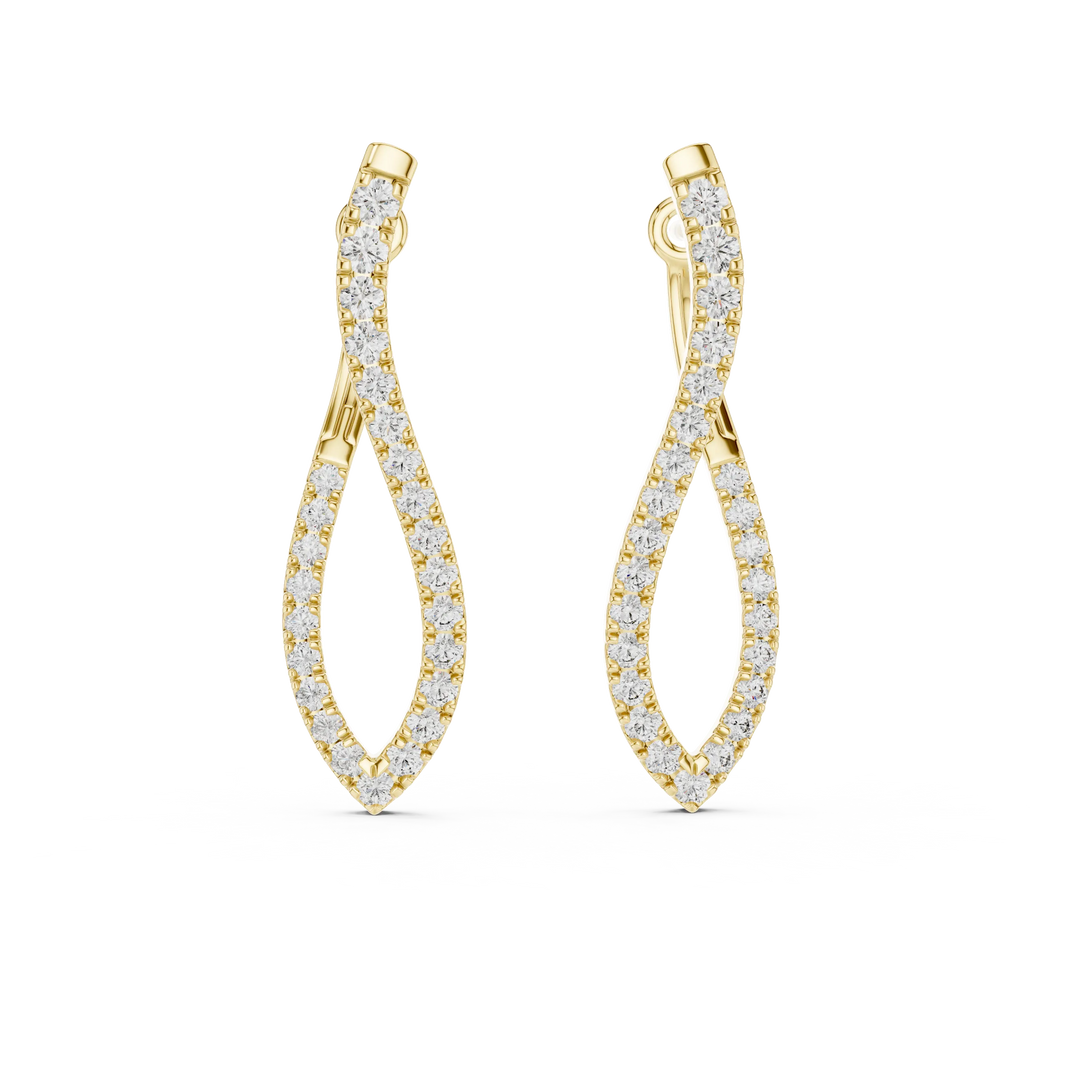 Moissanite twisted pave hoop earrings in yellow 925 sterling silver, view 4