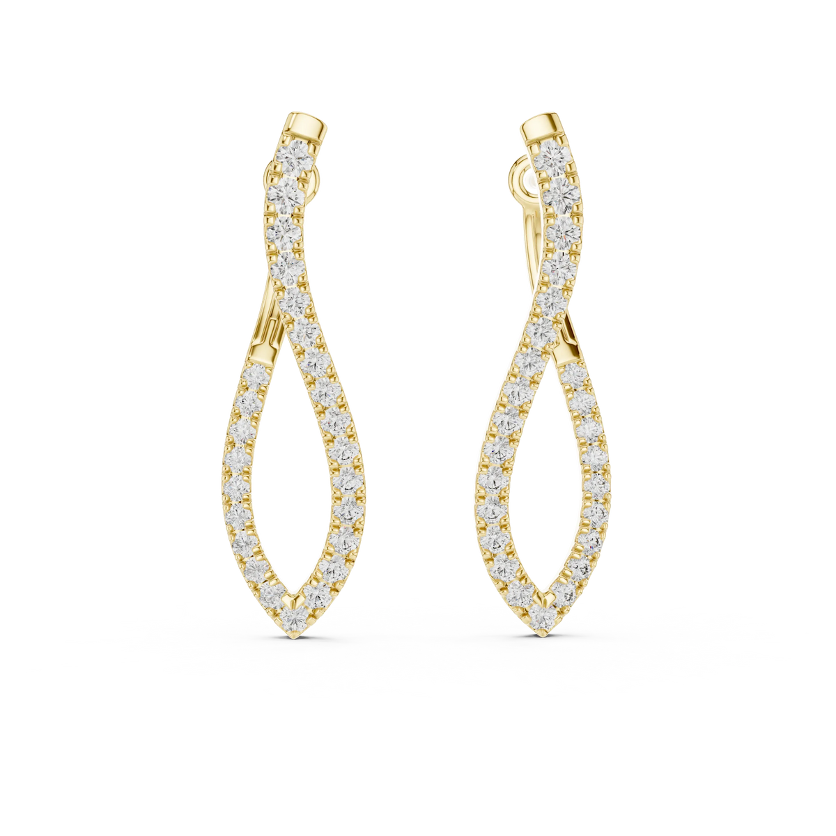 Moissanite twisted pave hoop earrings in yellow 925 sterling silver, view 4