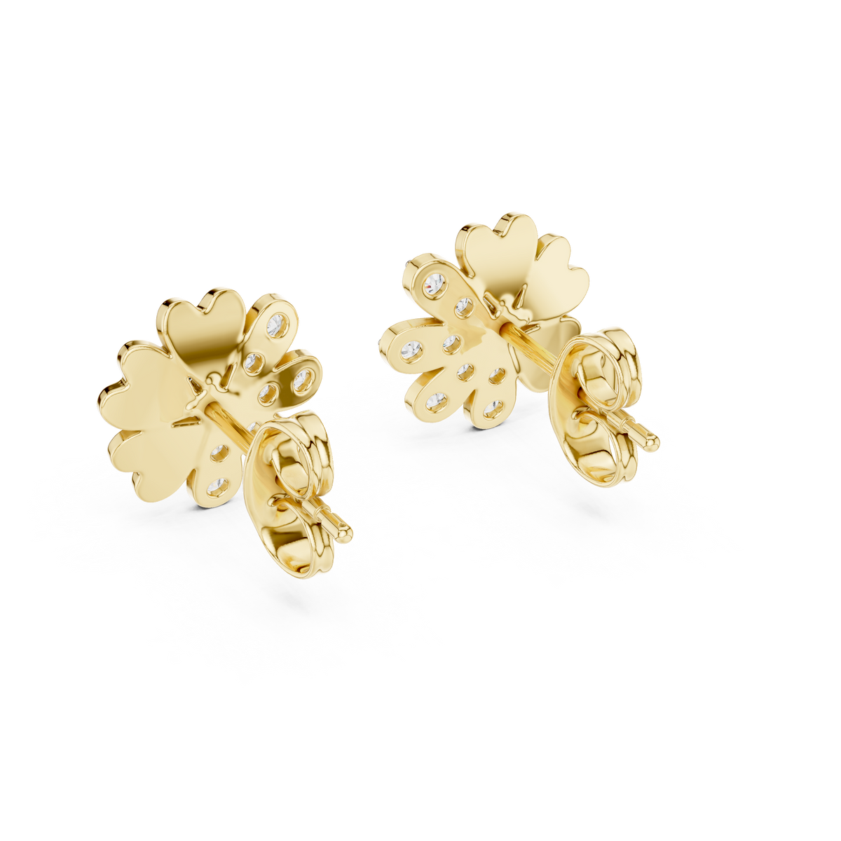 Moissanite Scatter Flower Stud Earrings in yellow 925 sterling silver, view 3