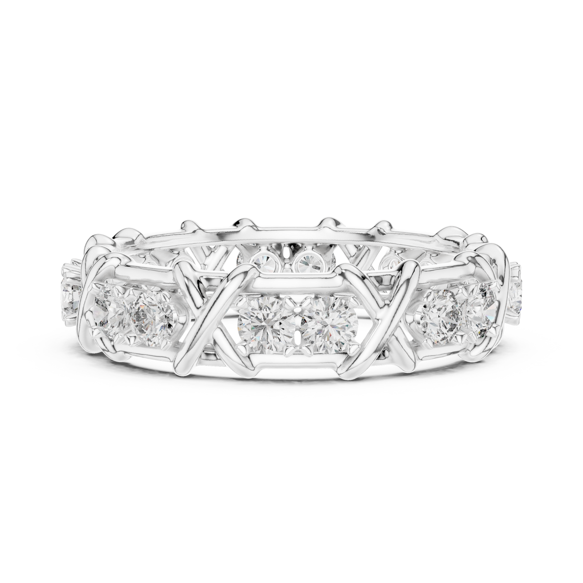 X Station Moissanite Eternity Band in white 925 sterling silver, view 3