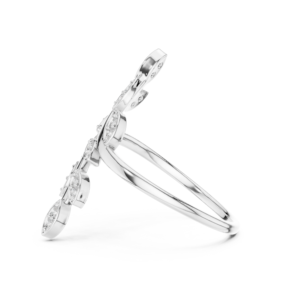 Leafy Vine Bypass Moissanite Ring in white 925 sterling silver, view 3