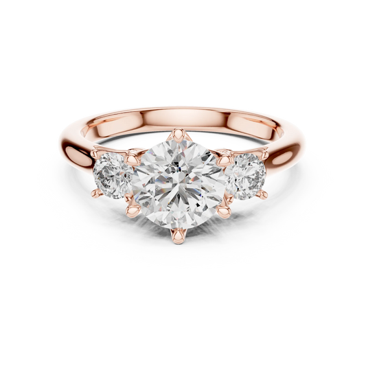 Round Three Stone Moissanite Engagement Ring in rose 925 sterling silver, view 4