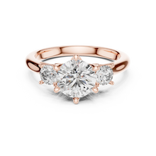 Round Three Stone Moissanite Engagement Ring in rose 925 sterling silver, view 4