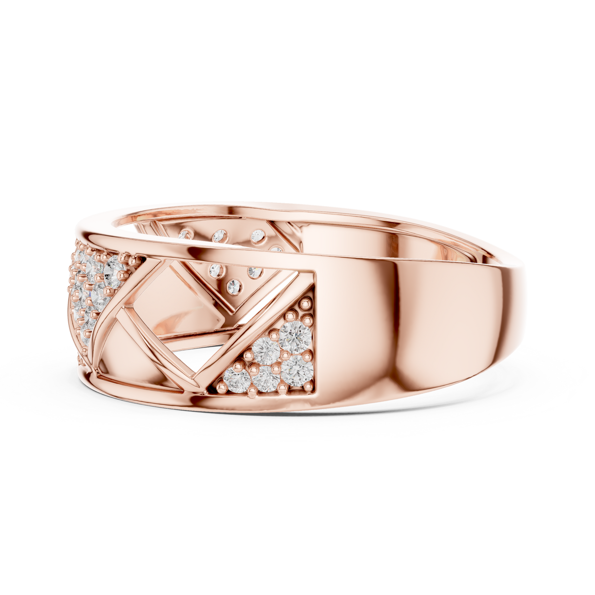 Geometric Lattice Pavé Wide Moissanite Band in rose 925 sterling silver, view 3