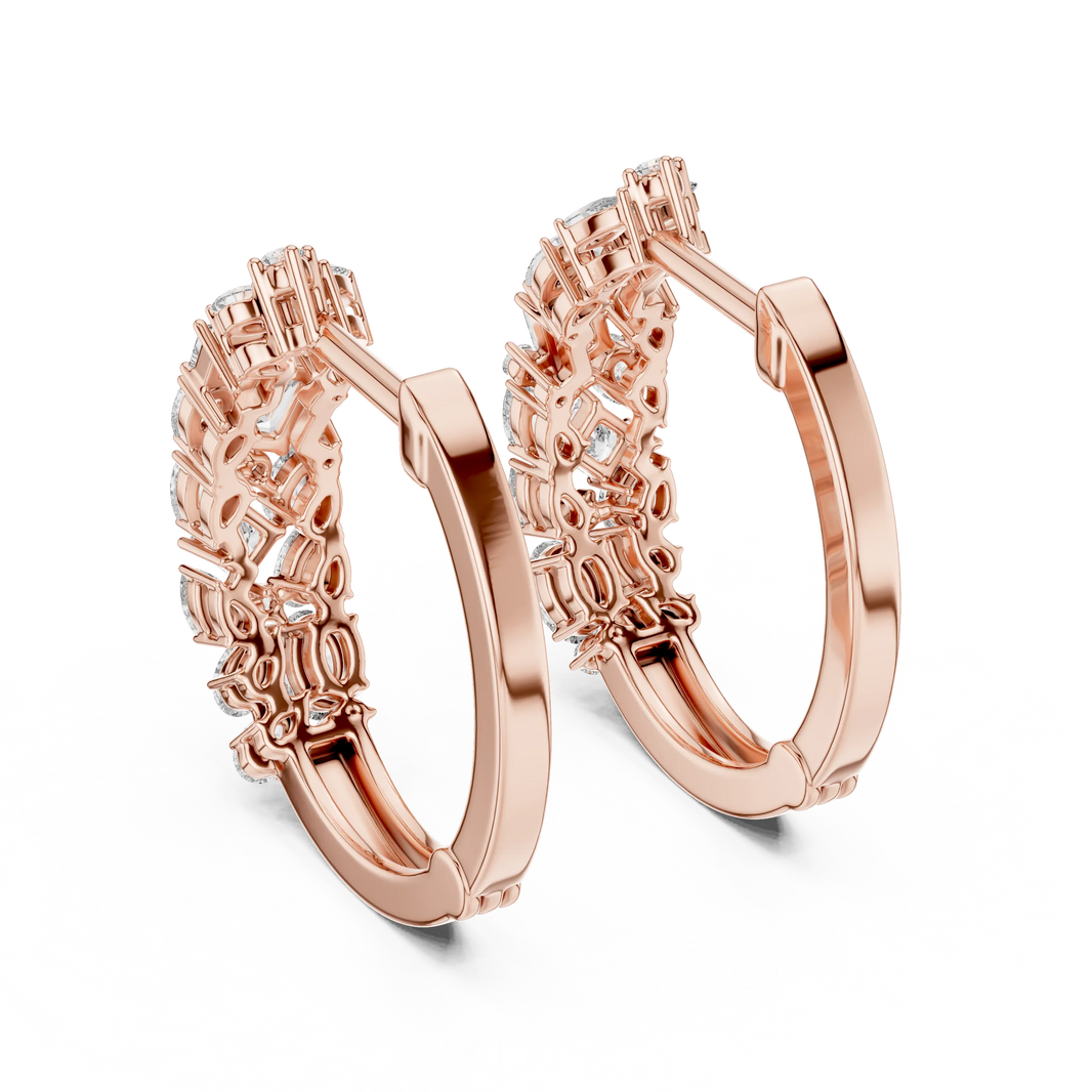 Mixed shape moissanite cluster hoop earrings in rose 925 sterling silver, view 3