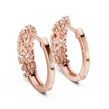 Mixed shape moissanite cluster hoop earrings in rose 925 sterling silver, view 3