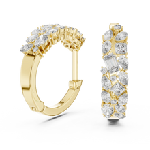 Mixed shape moissanite cluster hoop earrings in yellow 925 sterling silver, view 1