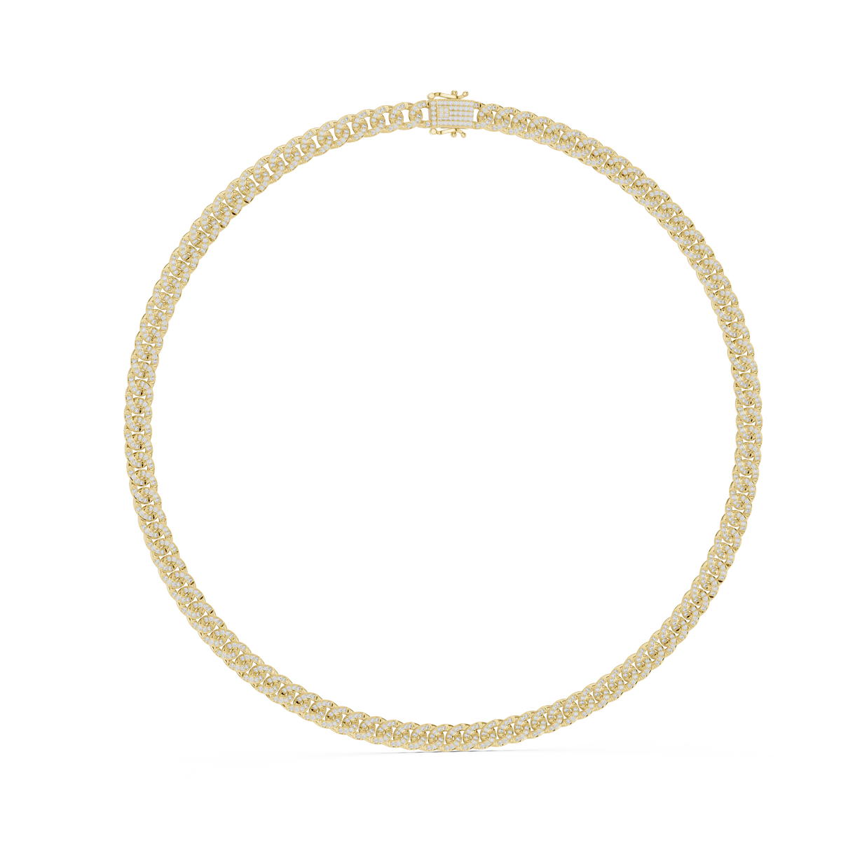 Pave Cuban Link Chain Necklace in yellow 925 sterling silver, view 1