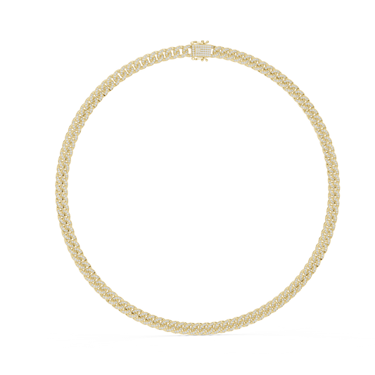 Pave Cuban Link Chain Necklace in yellow 925 sterling silver, view 1