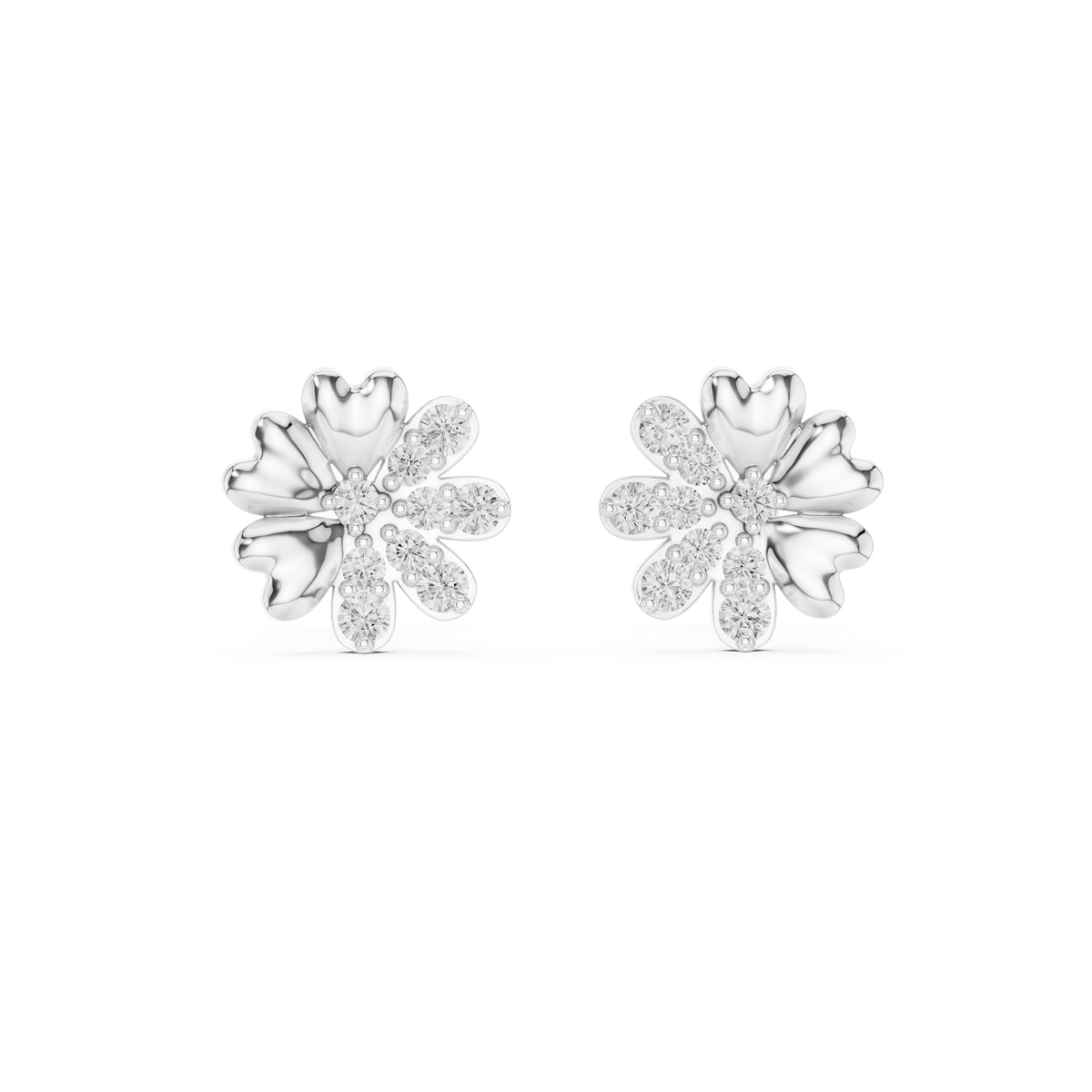 Moissanite Scatter Flower Stud Earrings in white 925 sterling silver, view 4