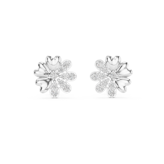 Moissanite Scatter Flower Stud Earrings in white 925 sterling silver, view 4