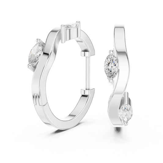 Marquise moissanite wave huggie hoop earrings in white 925 sterling silver, view 1