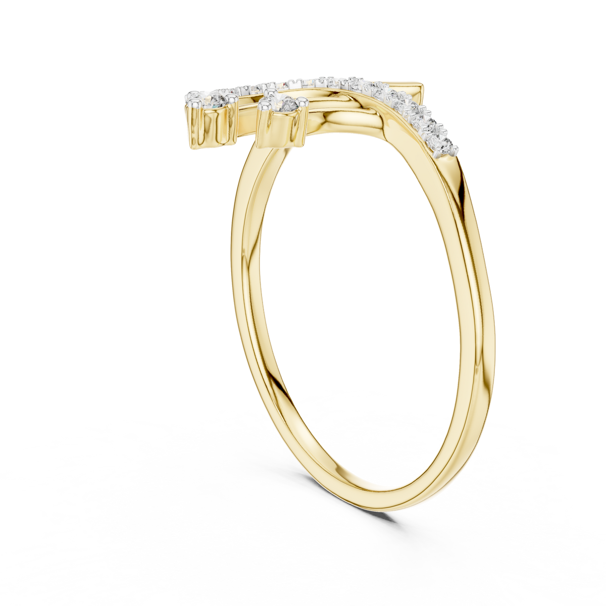 Shooting Star Spray Moissanite Ring in yellow 925 sterling silver, view 1