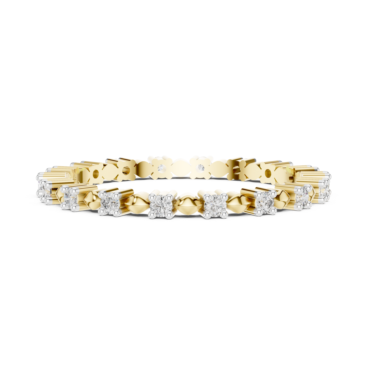 Station Moissanite Eternity Band in yellow 925 sterling silver, view 3