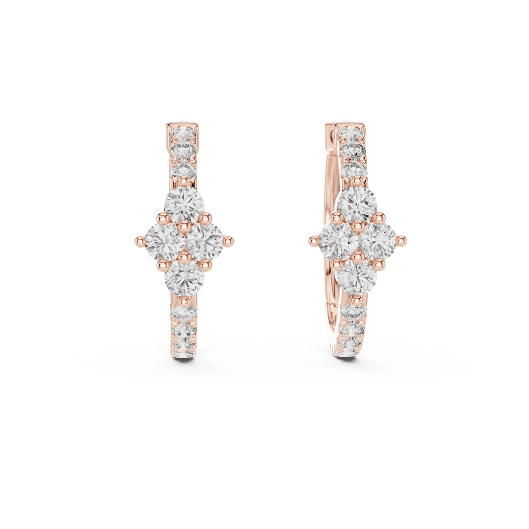 Moissanite cluster huggie hoop earrings in rose 925 sterling silver, view 4