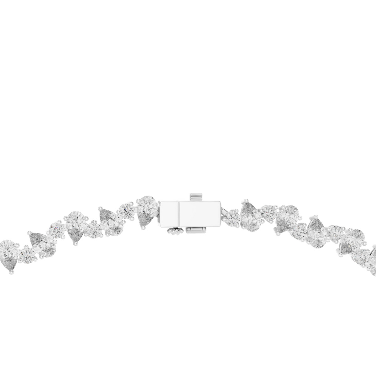 Pear and Round Tennis Necklace in white 925 sterling silver, view 4