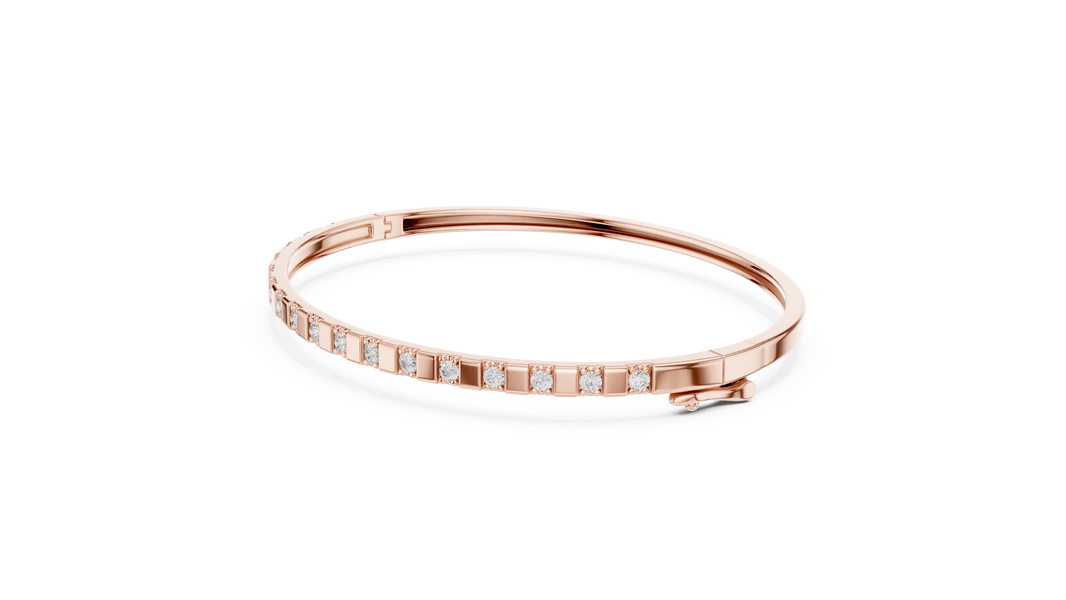 Round Moissanite Hinged Bangle in rose 925 sterling silver, view 2
