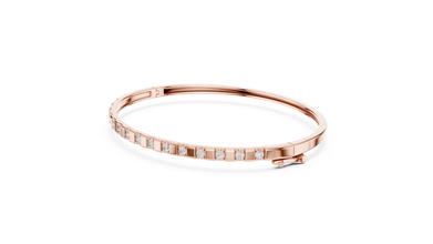 Round Moissanite Hinged Bangle in rose 925 sterling silver, view 2