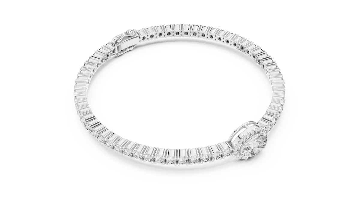 Oval Halo Centre Moissanite Tennis Bracelet in white 925 sterling silver, view 3