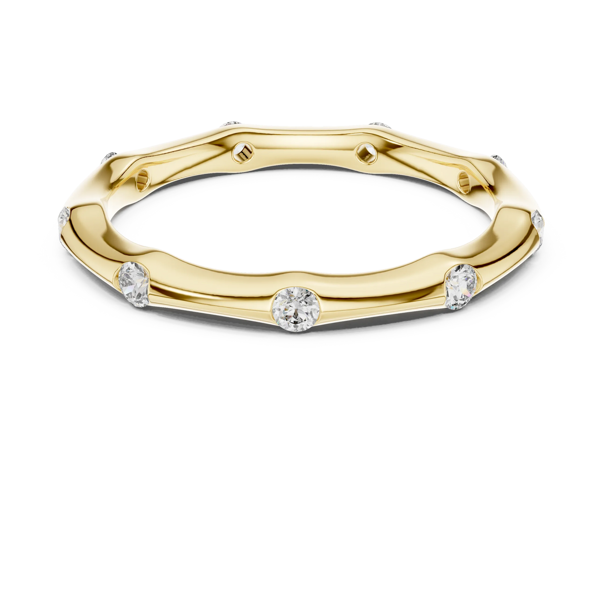 Bezel Station Moissanite Band in yellow 925 sterling silver, view 4
