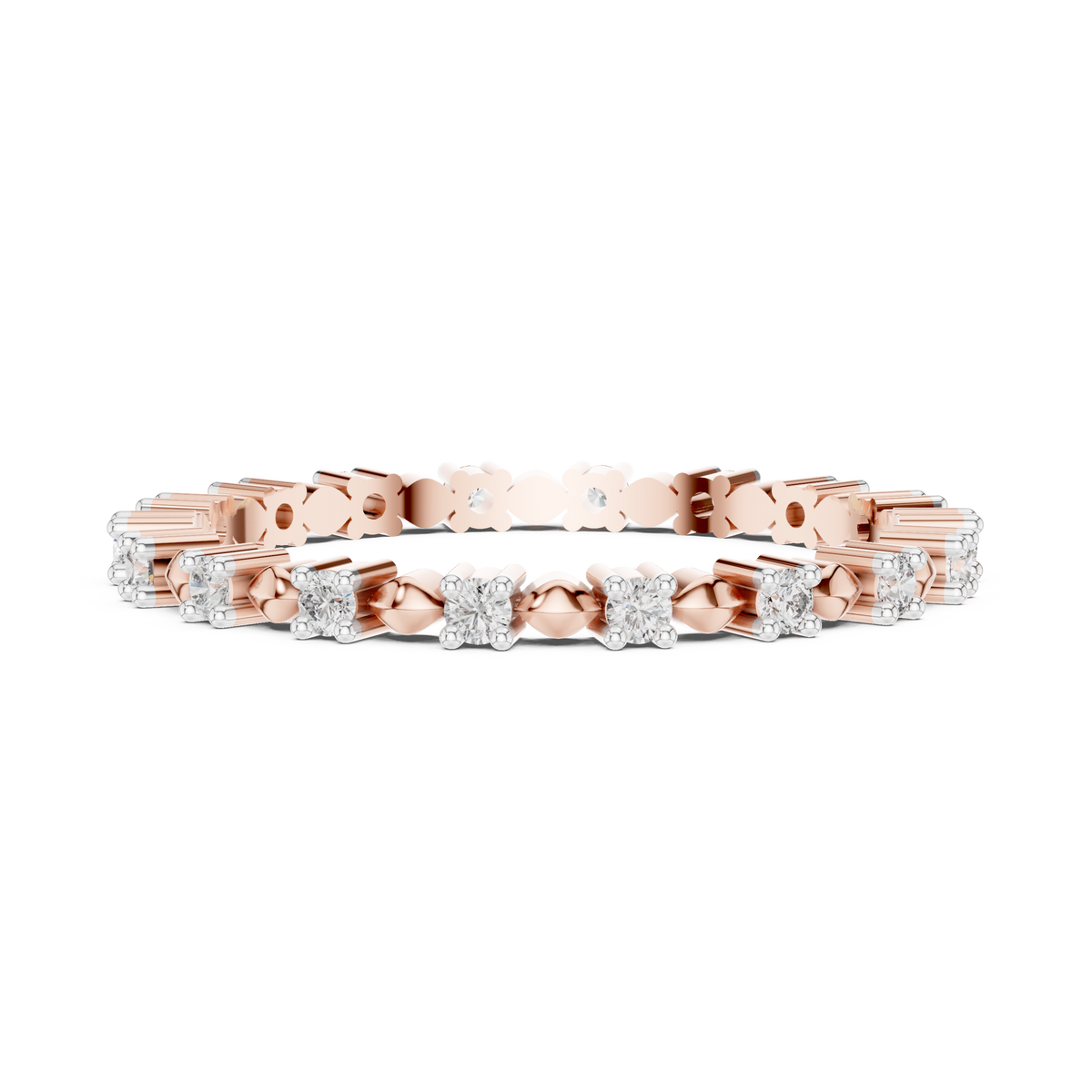 Station Moissanite Eternity Band in rose 925 sterling silver, view 3