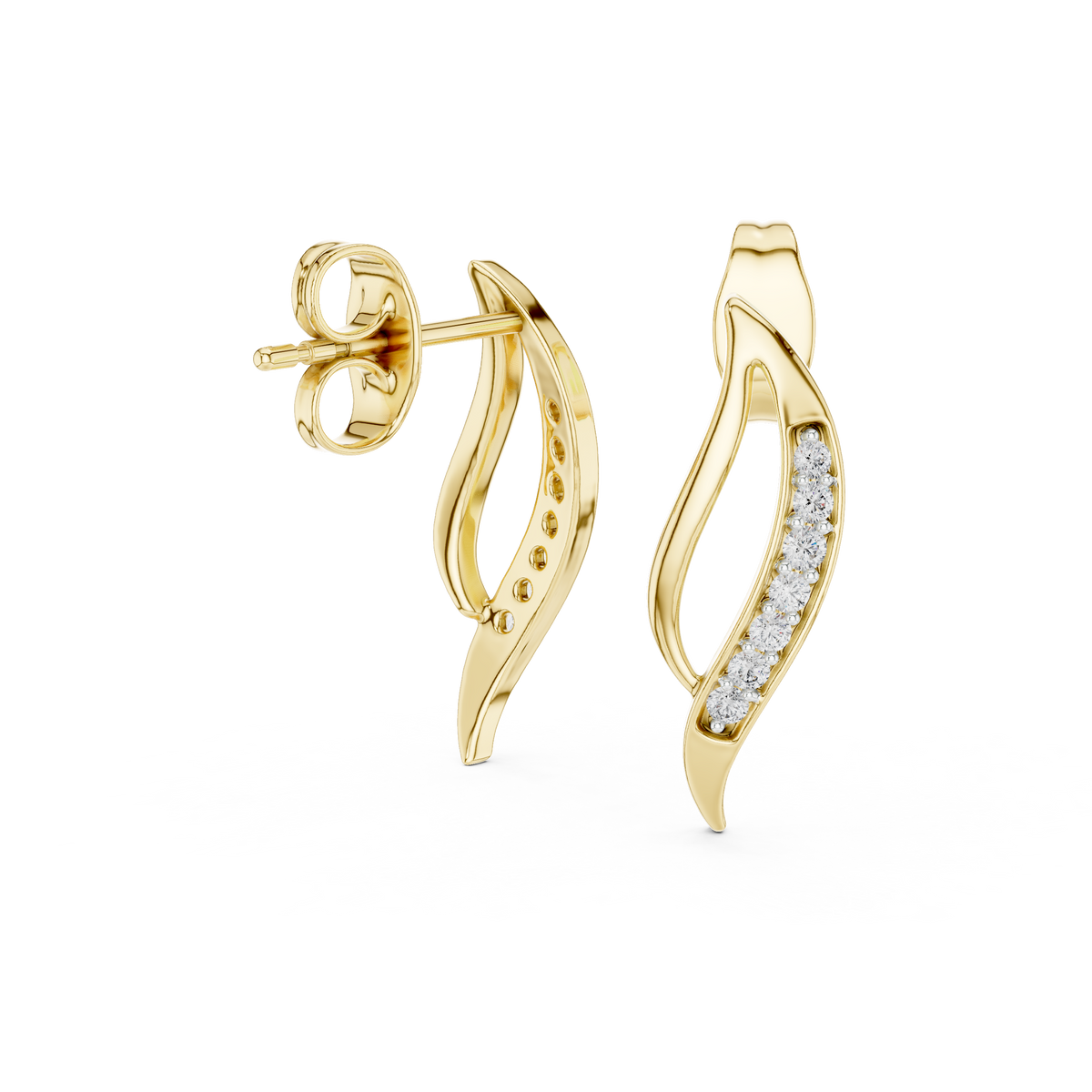 Moissanite Pavé Wave Stud Earrings in yellow 925 sterling silver, view 1
