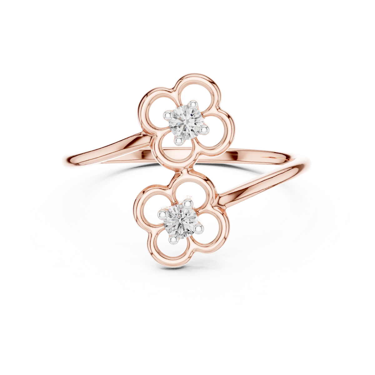 Double Flower Bypass Moissanite Ring in rose 925 sterling silver, view 4