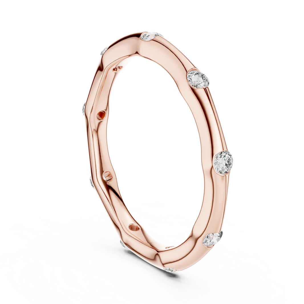 Bezel Station Moissanite Band in rose 925 sterling silver, view 1