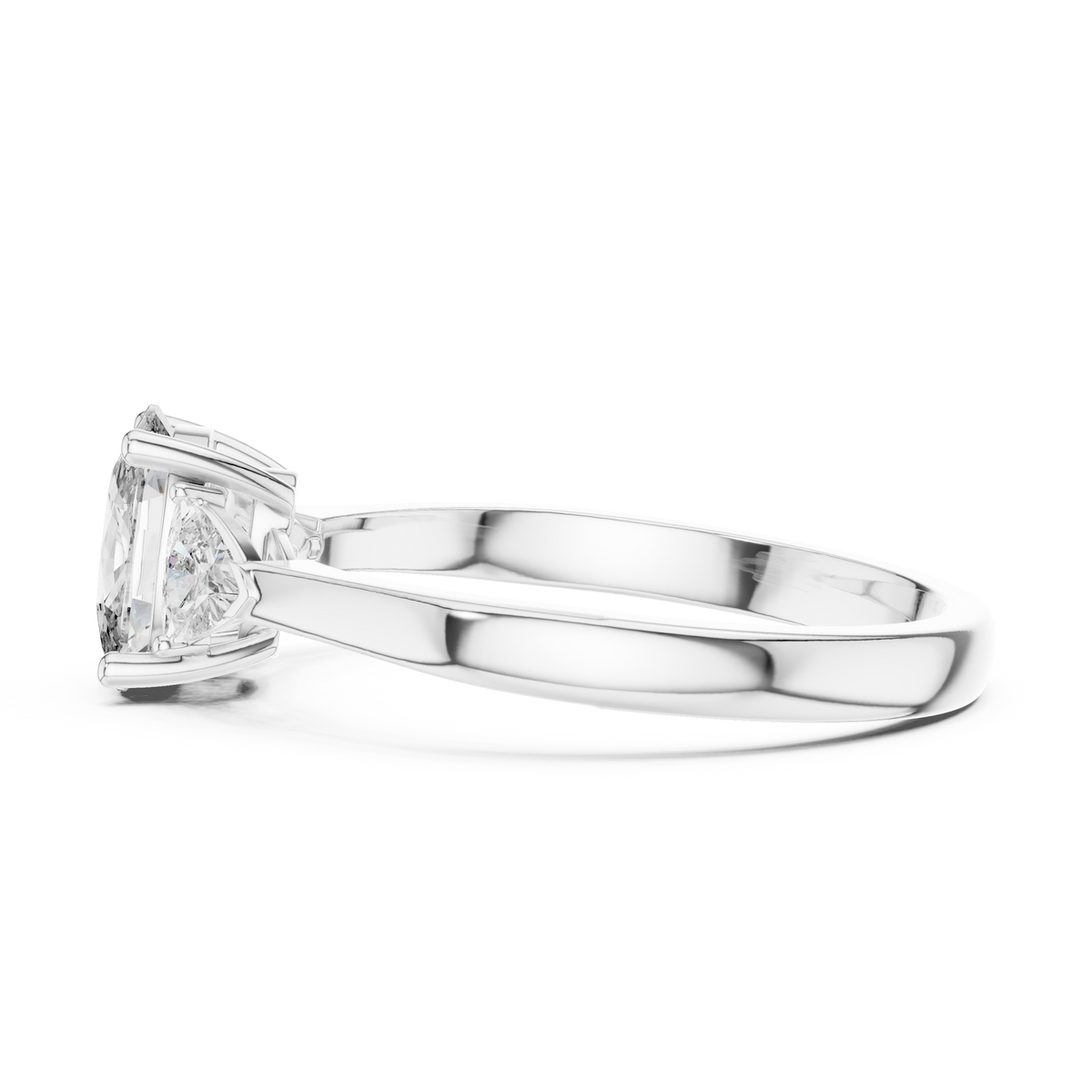 Cushion Cut and Curved Trillion Three Stone Moissanite Ring in white 925 sterling silver, view 3