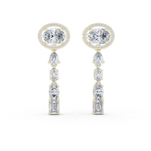Oval Halo Mixed Shape Moissanite Line Drop Earrings in yellow 925 sterling silver, view 1
