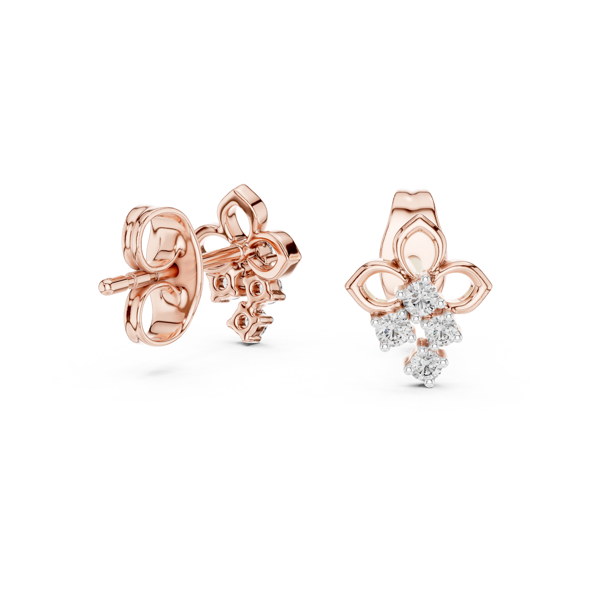 Moissanite Trefoil Cluster Stud Earrings in rose 925 sterling silver, view 1