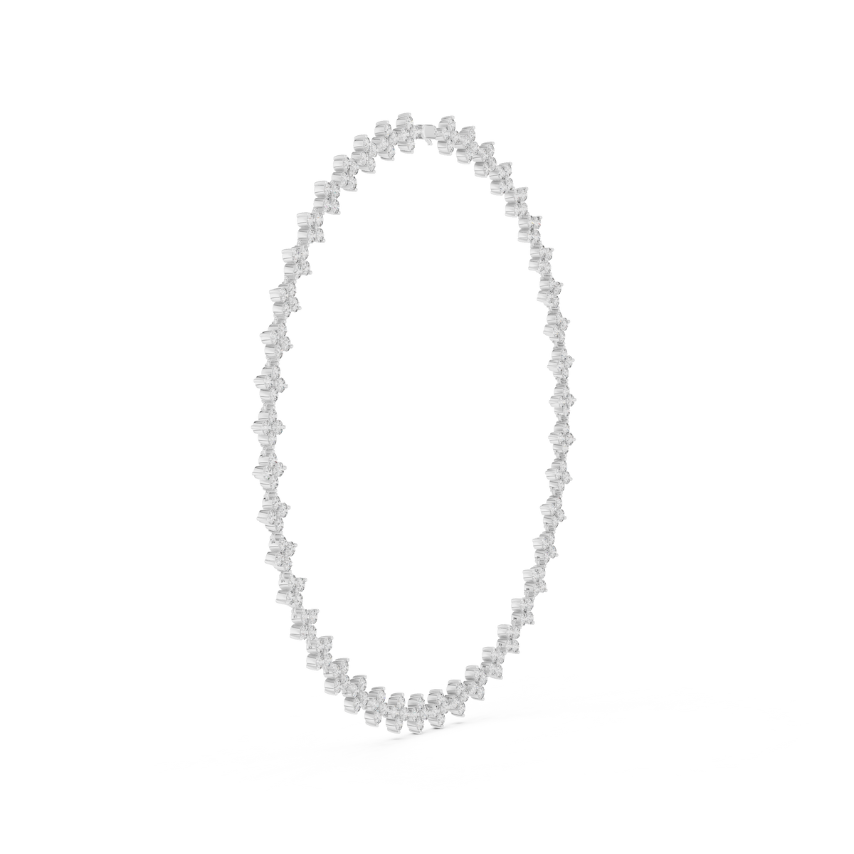 Flower Cluster Link Necklace in white 925 sterling silver, view 3