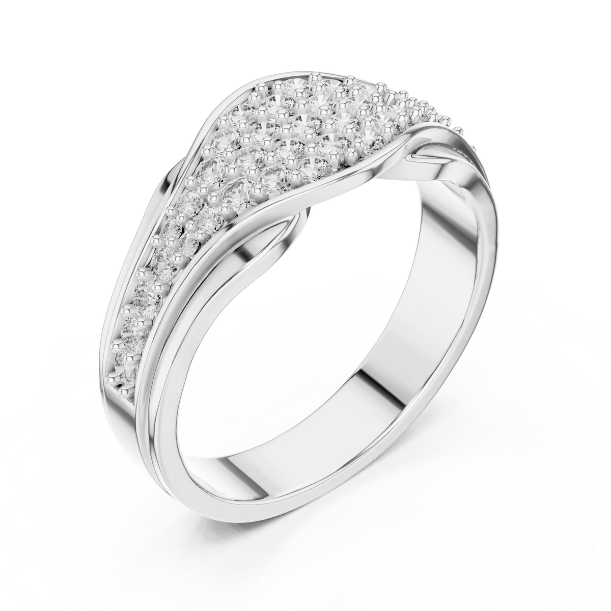 Pavé Crossover Moissanite Band in white 925 sterling silver, view 2