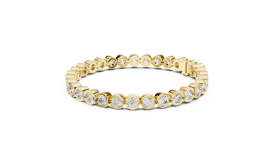 Bezel Set Round Moissanite Tennis Bracelet in yellow 925 sterling silver, view 2