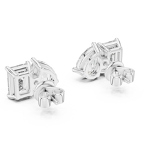Pear and emerald moissanite toi et moi stud earrings in white 925 sterling silver, view 3