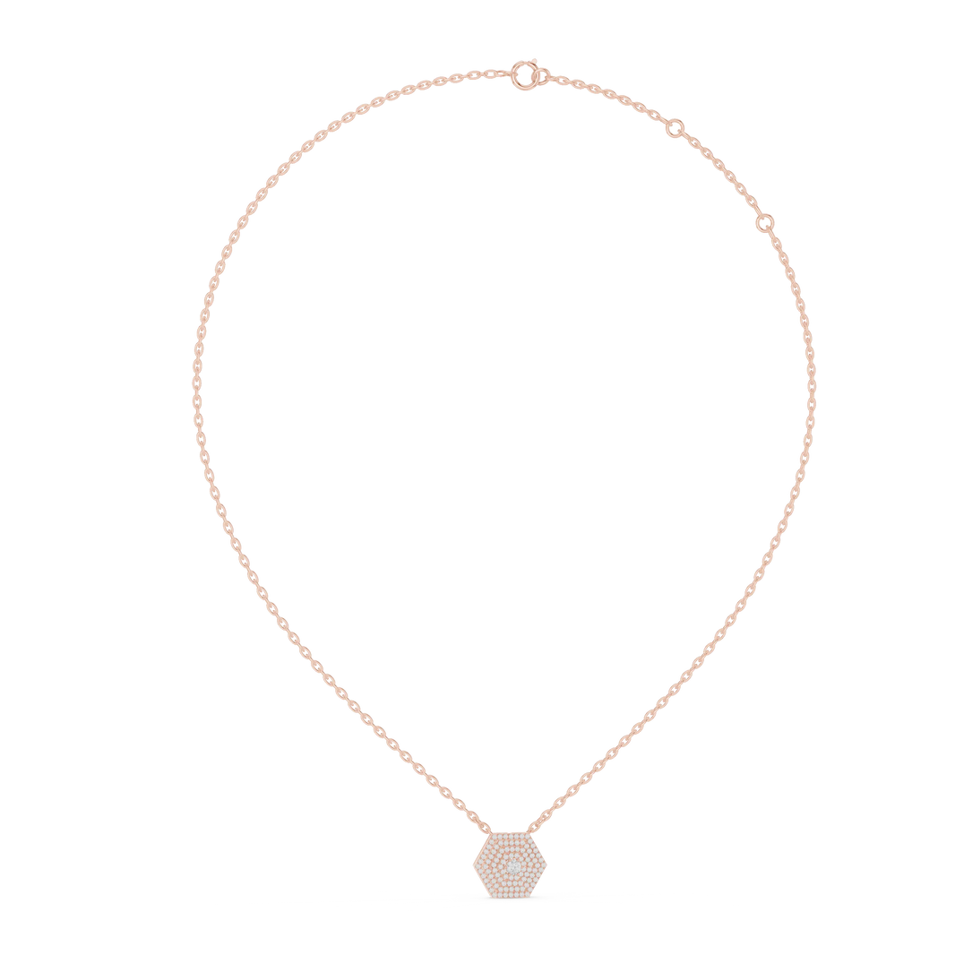 Pavé Hexagon Moissanite Pendant in rose 925 sterling silver, view 1